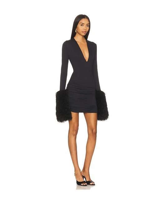 Aniye Records Black Nika Faux Fur V Dress