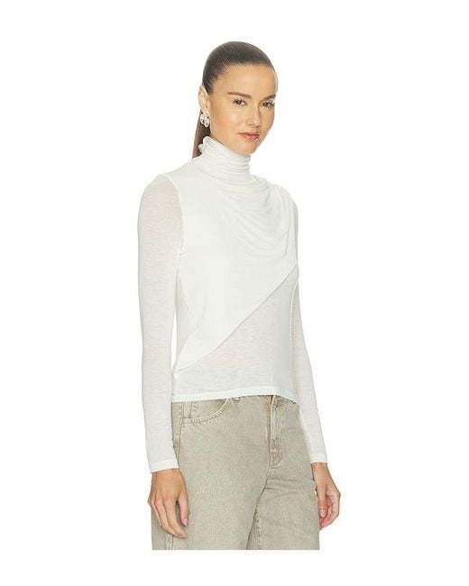 Enza Costa White Sheer Cashmere Jersey Bandana Turtleneck Top