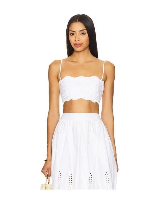 Susana Monaco White Embroidered Poplin Micro String Top
