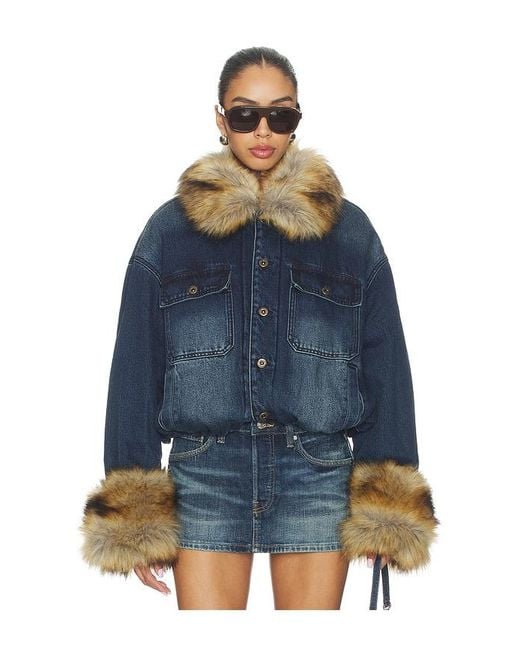 we11done Blue Faux Fur Denim Jacket