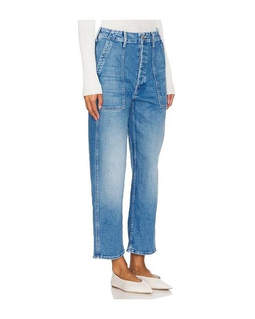 Mother Blue Patch Pocket Private Flood Jeans