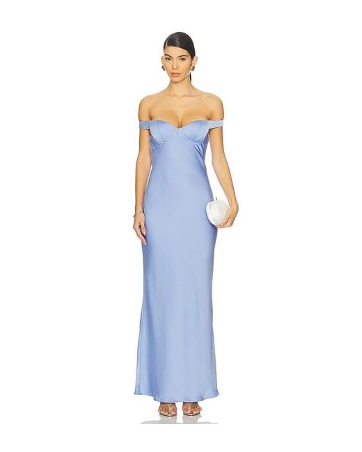 Runaway the Label Blue Raphaella Off Shoulder Maxi Dress