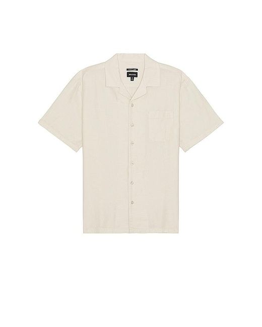 Brixton White Bunker Linen Blend Short Sleeve Camp Collar Shirt for men