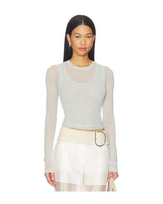 Helmut Lang White Mesh Layered Long Sleeve Top