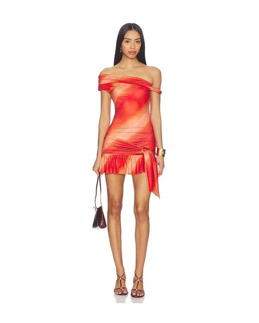 Tiger Mist Red Twist Off Shoulder Mini Dress