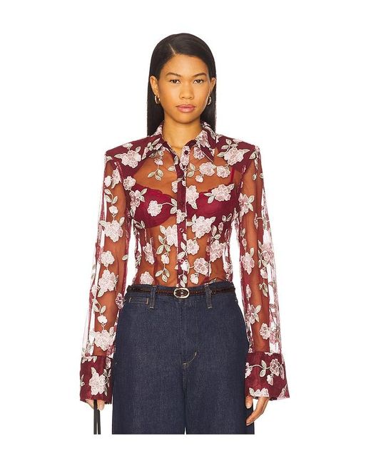 ROTATE BIRGER CHRISTENSEN Red Mesh Fitted Shirt