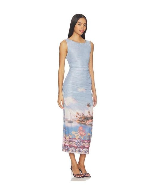 Line & Dot Blue Pernille Mesh Midi Dress