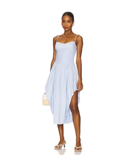Fleur du Mal Blue Poplin Cupped Midi Dress