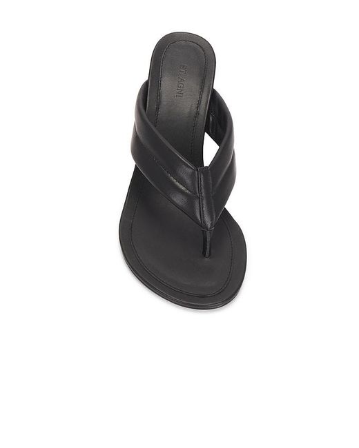 St. Agni Black Stitch Detail Thong Wedge Sandal