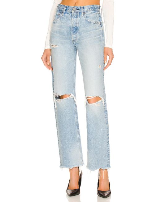 Moussy Cotton Odessa Wide Straight in Light Blue (Blue) | Lyst