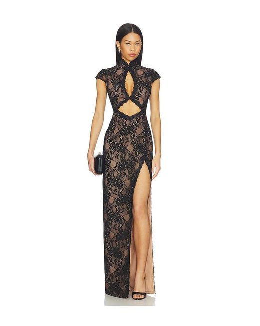 SAU LEE Black Moira Lace Maxi Dress