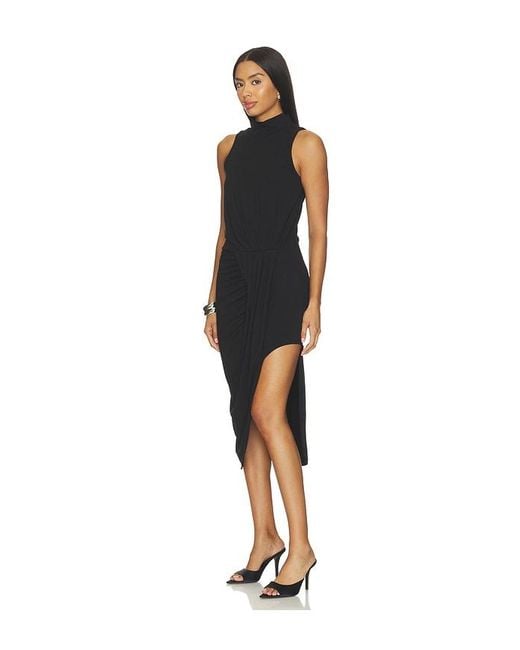 Bobi Black Mock Neck Pleated Dress
