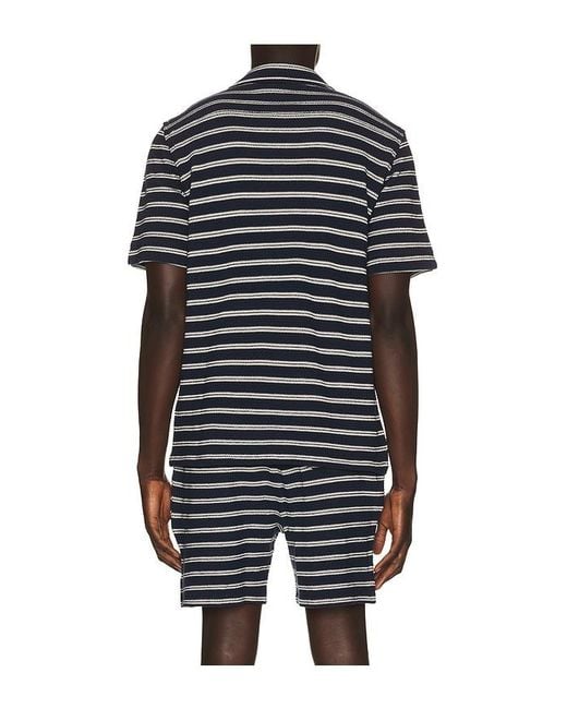 Polo Ralph Lauren Black Short Sleeve Cotton Bar Stripe Textured Andy Camp Shirt for men