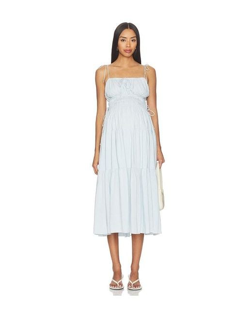 BUMPSUIT White Shirred Midi Poplin Dress