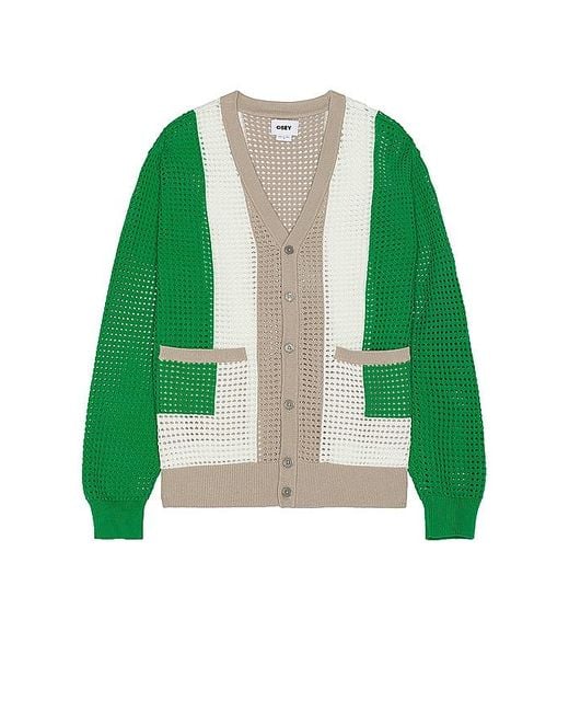 Obey Green Anderson 60's Cardigan for men