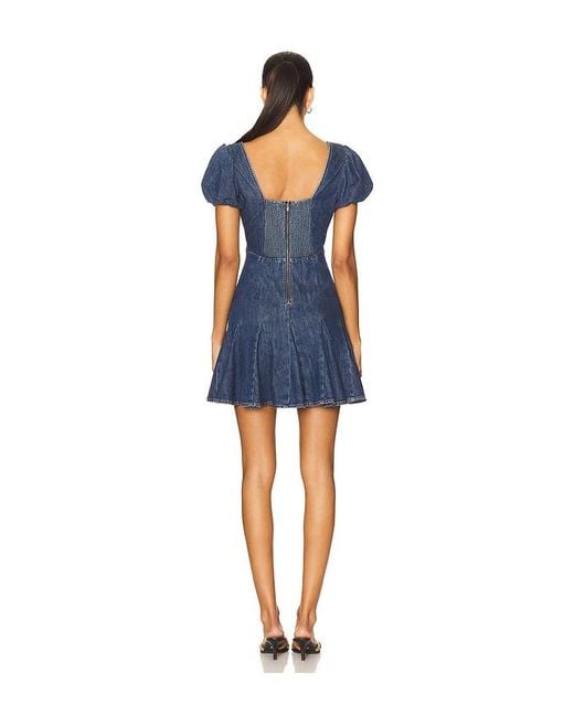 Alice + Olivia Blue Fara Puff Sleeve Denim Mini Dress