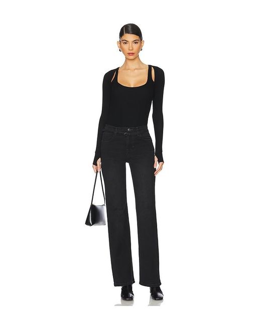 Michael Lauren Black Stanfield Long Sleeve Fitted Scoop Neck With Cutouts