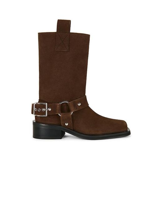 Ganni Brown Mid Shaft Biker Boot