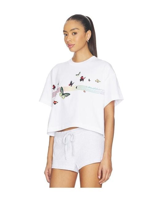 Casablanca White Boxy Cropped T-Shirt