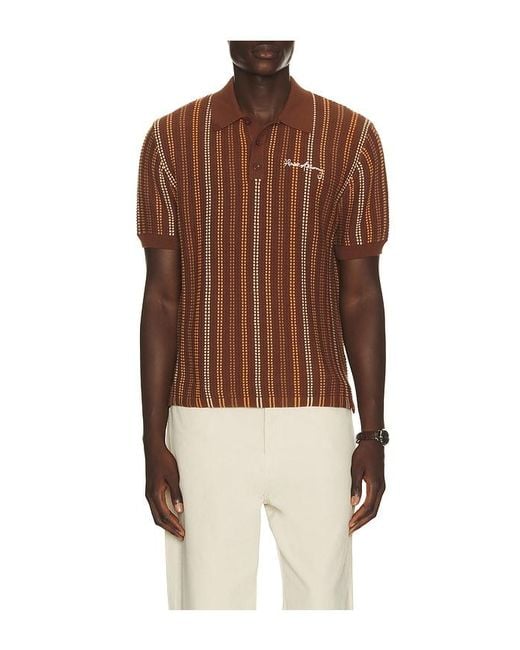 House Of Sunny Brown Stripe Knitted Polo for men