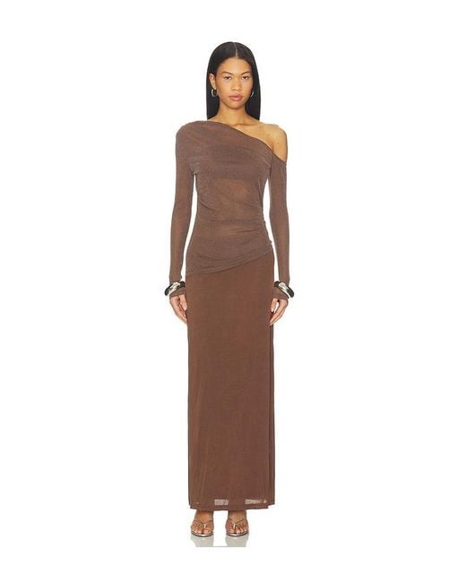 SOVERE Brown Zeya Long Sleeve Dress