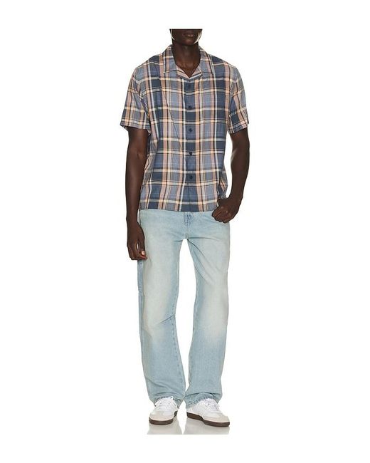 Vince Blue Prine Plaid Cotton Blend Cabana Shirt for men