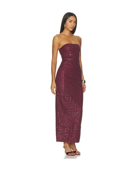 ROTATE BIRGER CHRISTENSEN Red Beaded Maxi Tube Dress