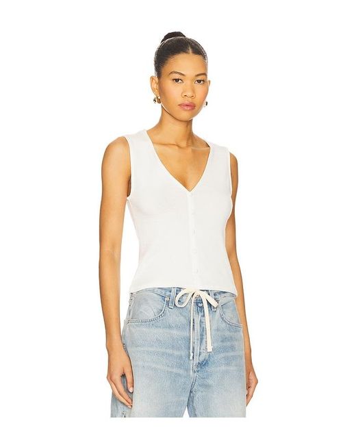 Rag & Bone White Knit Button Up Tank Top
