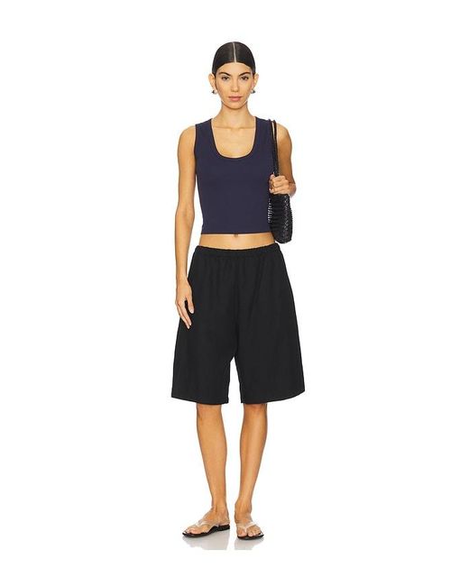 Enza Costa Blue Supima Baby Cropped U Tank Top