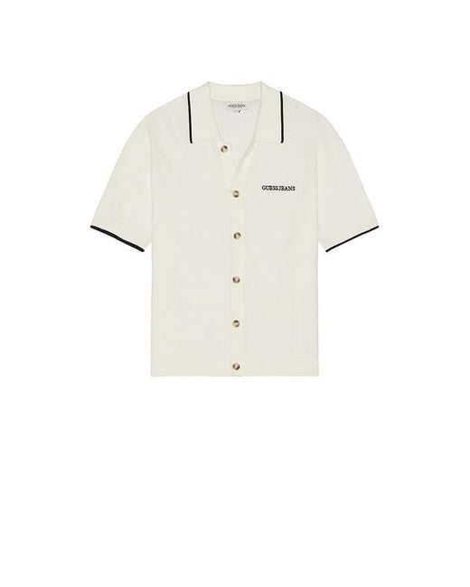 Guess White Knit Button Down Shirt for men