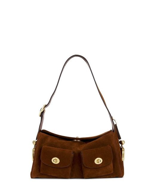 COACH Brown The Originals Suede Turnlock Haversack Bag