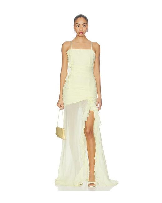 Runaway the Label Natural Eziya Ruched Frill Trim Maxi Dress