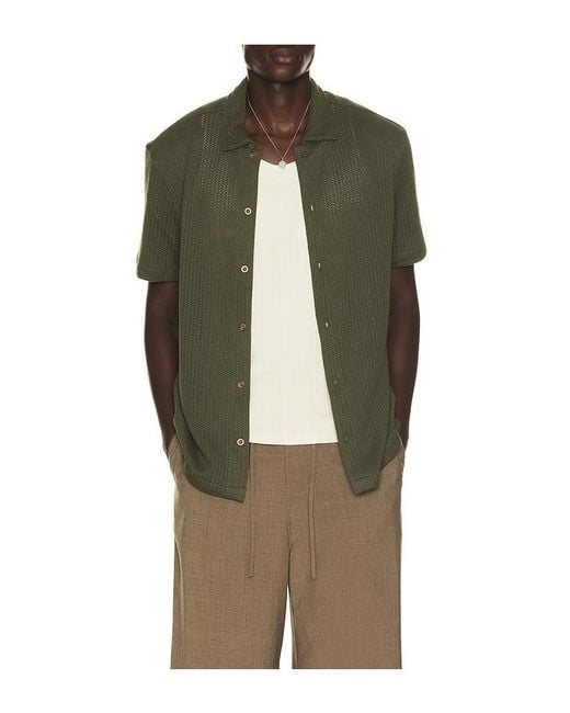Vince Green Pointelle Short Sleeve Button Down Shirt for men