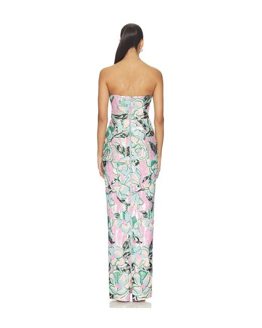 Bronx and Banco White Calypso Sequin Dahlia Strapless Maxi Dress