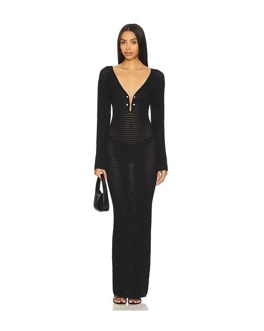 La Porte Black Crochet Maxi With Signature Pearl Details Dress