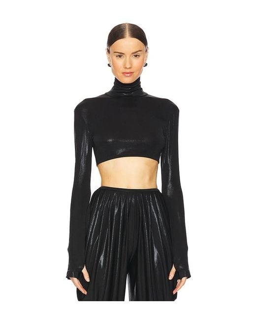 Norma Kamali Black Cropped Slim Fit Long Sleeve Turtleneck Top