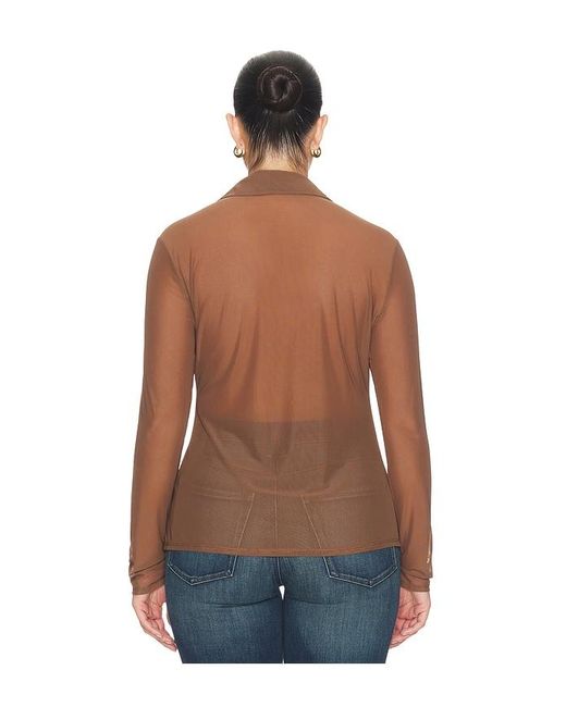 GOOD AMERICAN Brown Mesh Button Up Top