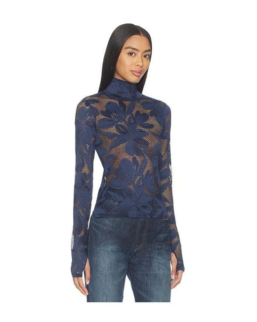 AFRM Blue Zadie Crochet Floral Top