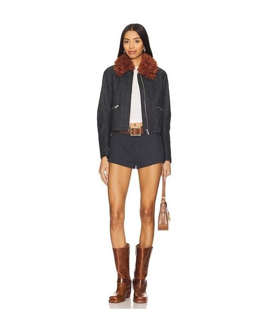 Free People Black X Revolve Jayce Faux Leather Jacket With Faux Fur Trim