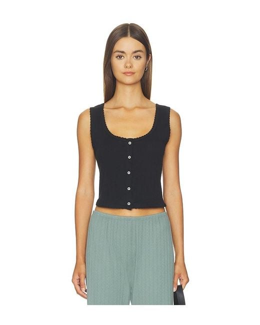 Leset Blue Pointelle Button Down Tank