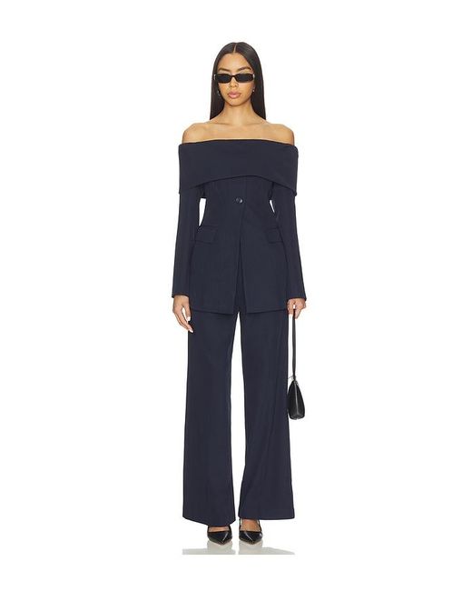 Line & Dot Blue Derrick Off The Shoulder Top