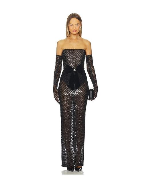 Bronx and Banco Black Farah Embellished Maxi Dress With Gloves