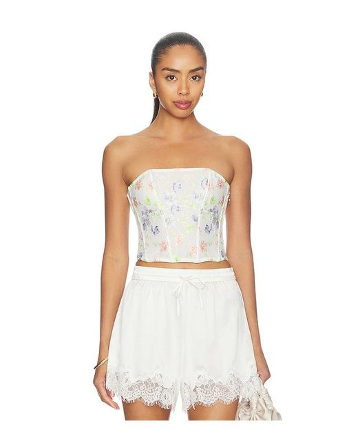 Fleur du Mal White Elar Embroidery Corset Top