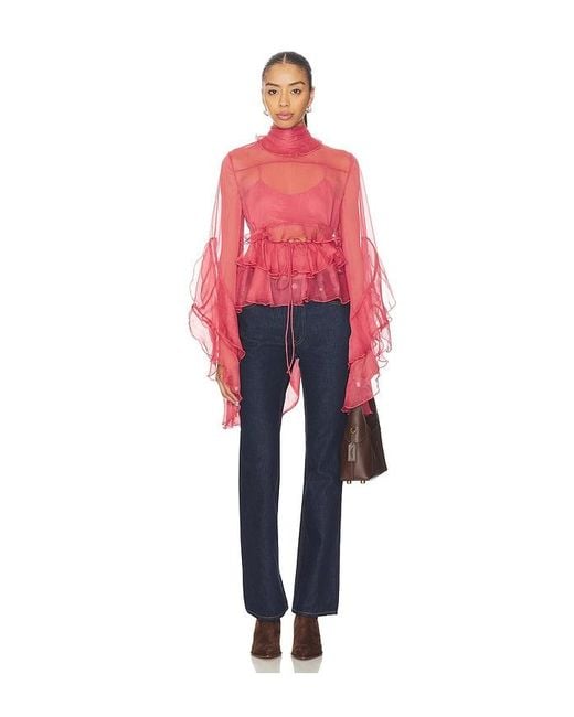 Bardot Red Anyssa Ruffle Blouse