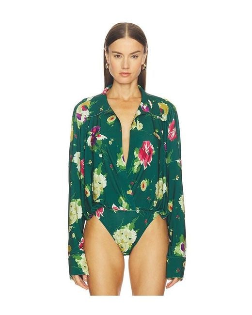 Norma Kamali Green Super Oversized Boyfriend Shirt Bodysuit