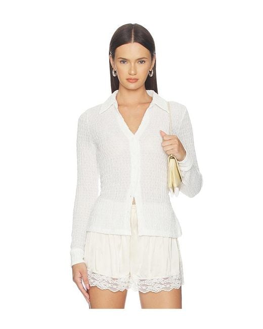 Sanctuary White Juno Textured Button Front Top