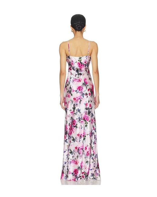 L'Agence Red Serita Maxi V Neck Bias Dress