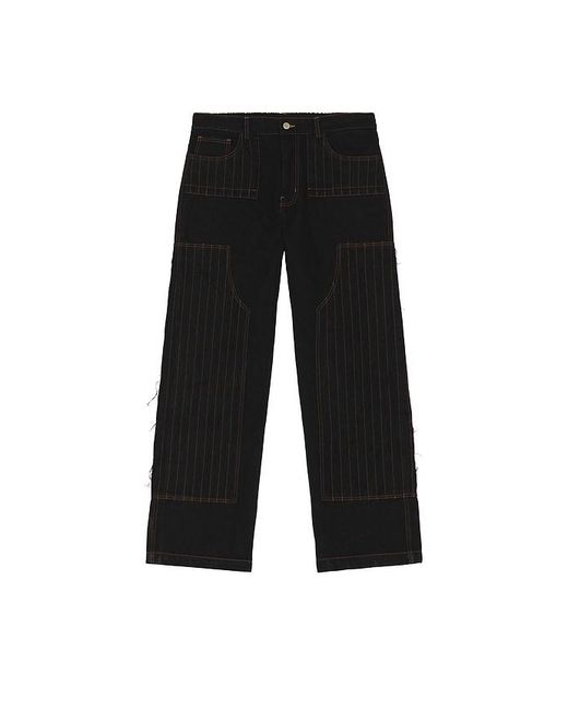 Pas Une Marque Black Distressed Patch Carpenter Pants for men
