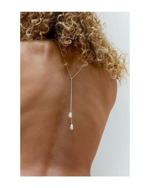 NAiiA Metallic X Revolve Baroque Pearl Lariat Necklace