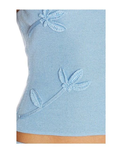 MAJORELLE Blue Kaidyn One Shoulder Flower Embroidered Top